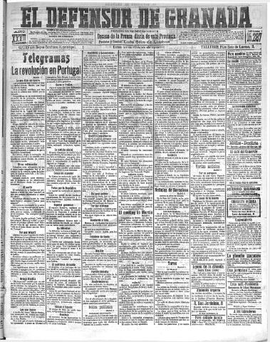 'El Defensor de Granada : diario político independiente' - Año XXXII Número 15287 (10/10/1910)