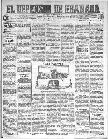 'El Defensor de Granada : diario político independiente' - Año XXXII Número 15238 (01/11/1910)