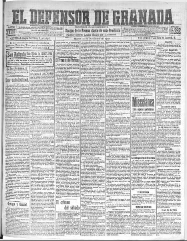 'El Defensor de Granada : diario político independiente' - Año XXXII Número 15252 (15/11/1910)