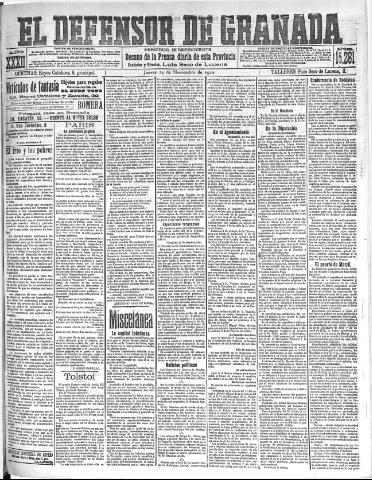 'El Defensor de Granada : diario político independiente' - Año XXXII Número 15261 (24/11/1910)