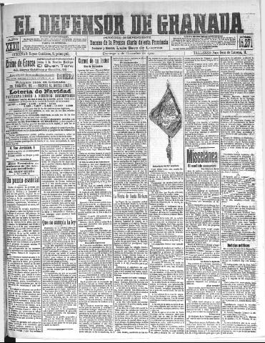 'El Defensor de Granada : diario político independiente' - Año XXXII Número 15271 (04/12/1910)