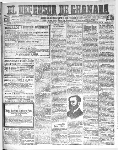 'El Defensor de Granada : diario político independiente' - Año XXXII Número 15280 (13/12/1910)