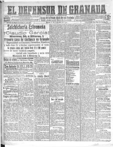 'El Defensor de Granada : diario político independiente' - Año XXXII Número 15287 (20/12/1910)