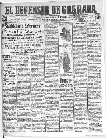 'El Defensor de Granada : diario político independiente' - Año XXXII Número 15289 (22/12/1910)