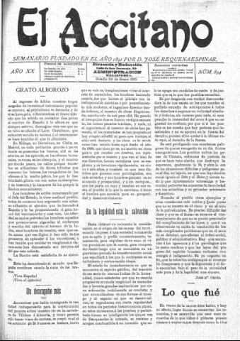 'El accitano: periódico científico, literario y de intereses generales de Guadix y su partido' - Año XX Número 894 (29/01/1910)