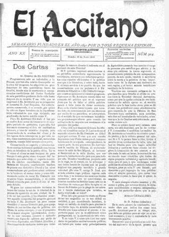 'El accitano: periódico científico, literario y de intereses generales de Guadix y su partido' - Año XX Número 904 (16/04/1910)