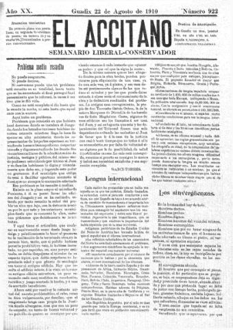 'El accitano: periódico científico, literario y de intereses generales de Guadix y su partido' - Año XX Número 922 (22/08/1910)