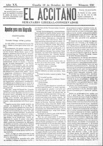 'El accitano: periódico científico, literario y de intereses generales de Guadix y su partido' - Año XX Número 930 (19/10/1910)