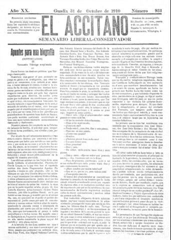 'El accitano: periódico científico, literario y de intereses generales de Guadix y su partido' - Año XX Número 931 (31/10/1910)