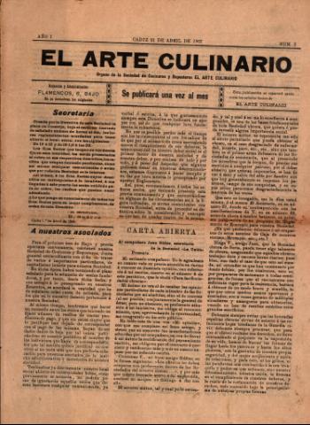 'El Arte culinario' - Año II Número 7  - 21 abril 1908