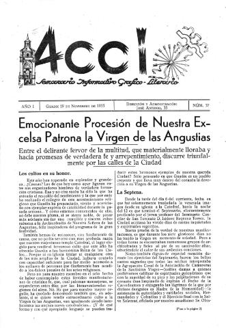 'Acci  : seminario informativo grafico - literario' - Año I Número 37  - 1955 noviembre 19