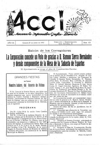 'Acci  : seminario informativo grafico - literario' - Año III Número 121  - 1957 junio 29