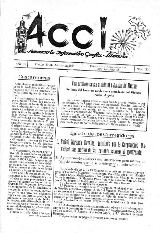 'Acci  : seminario informativo grafico - literario' - Año III Número 130  - 1957 agosto 31
