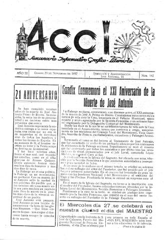 'Acci  : seminario informativo grafico - literario' - Año III Número 142  - 1957 noviembre 23