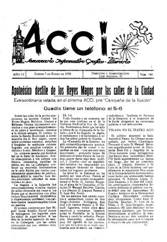 'Acci  : seminario informativo grafico - literario' - Año IV Número 148  - 1958 enero 7