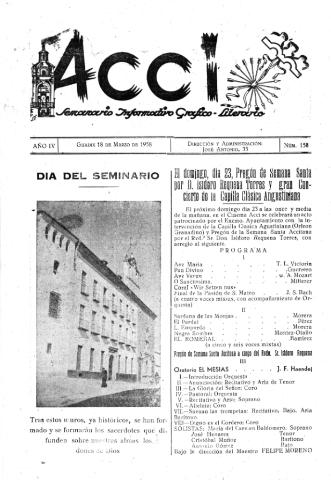 'Acci  : seminario informativo grafico - literario' - Año IV Número 158  - 1958 marzo 18