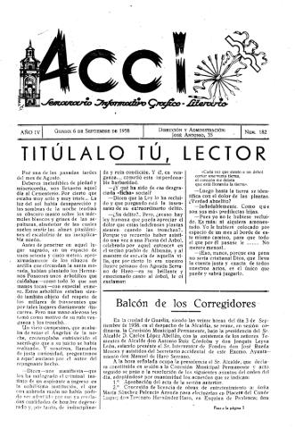 'Acci  : seminario informativo grafico - literario' - Año IV Número 182  - 1958 septiembre 6