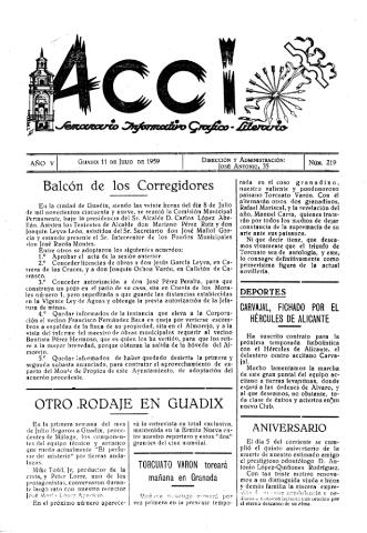 'Acci  : seminario informativo grafico - literario' - Año V Número 219  - 1959 julio 11