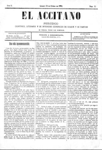 'El accitano  : periódico científico, literario y de intereses generales de Guadix y su partido' - Año II Número 12  - 1892 enero 10