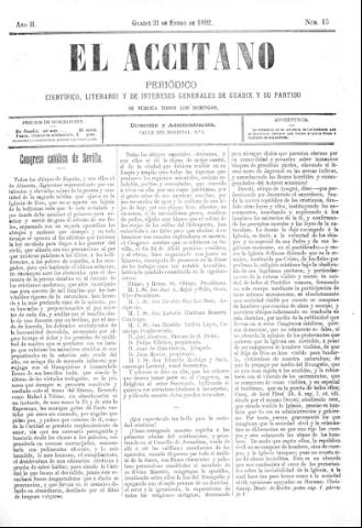 'El accitano  : periódico científico, literario y de intereses generales de Guadix y su partido' - Año II Número 15  - 1892 enero 31