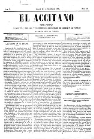 'El accitano  : periódico científico, literario y de intereses generales de Guadix y su partido' - Año II Número 18  - 1892 febrero 21