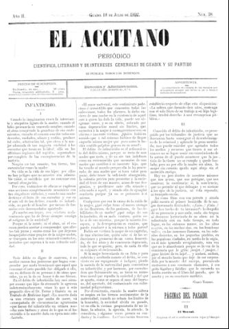 'El accitano  : periódico científico, literario y de intereses generales de Guadix y su partido' - Año II Número 38  - 1892 julio 10