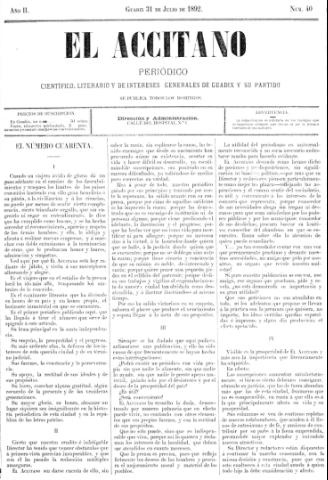 'El accitano  : periódico científico, literario y de intereses generales de Guadix y su partido' - Año II Número 40  - 1892 julio 31
