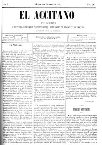 'El accitano  : periódico científico, literario y de intereses generales de Guadix y su partido' - Año  Número 58  - 1892 diciembre 4