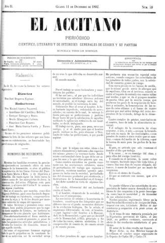 'El accitano  : periódico científico, literario y de intereses generales de Guadix y su partido' - Año  Número 59  - 1892 diciembre 11