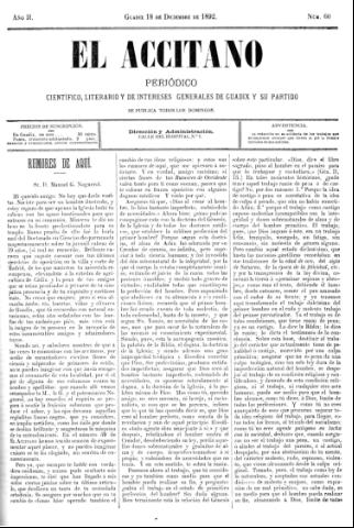 'El accitano  : periódico científico, literario y de intereses generales de Guadix y su partido' - Año  Número 60  - 1892 diciembre 18