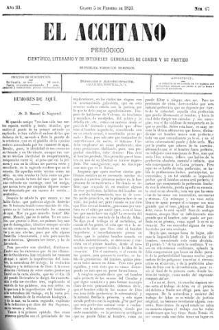 'El accitano  : periódico científico, literario y de intereses generales de Guadix y su partido' - Año III Número 67  - 1893 febrero 5