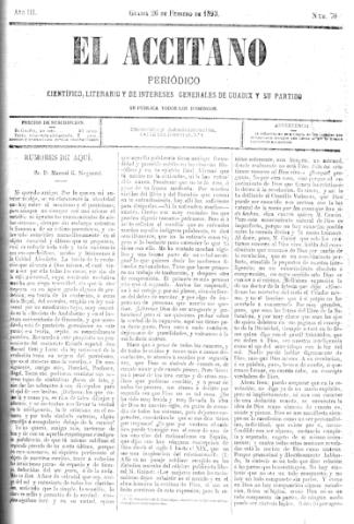 'El accitano  : periódico científico, literario y de intereses generales de Guadix y su partido' - Año III Número 70  - 1893 febrero 26