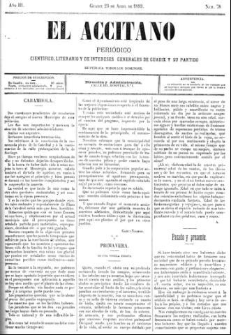 'El accitano  : periódico científico, literario y de intereses generales de Guadix y su partido' - Año III Número 78  - 1893 abril 23