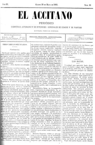 'El accitano  : periódico científico, literario y de intereses generales de Guadix y su partido' - Año III Número 83  - 1893 mayo 28