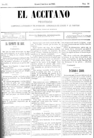 'El accitano  : periódico científico, literario y de intereses generales de Guadix y su partido' - Año III Número 88  - 1893 julio 2