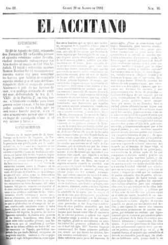 'El accitano  : periódico científico, literario y de intereses generales de Guadix y su partido' - Año III Número 95  - 1893 agosto 20