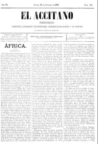 'El accitano  : periódico científico, literario y de intereses generales de Guadix y su partido' - Año III Número 105  - 1893 octubre 29