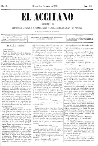 'El accitano  : periódico científico, literario y de intereses generales de Guadix y su partido' - Año III Número 110  - 1893 diciembre 3