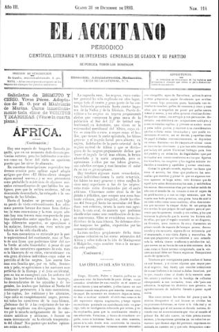 'El accitano  : periódico científico, literario y de intereses generales de Guadix y su partido' - Año III Número 114  - 1893 diciembre 31