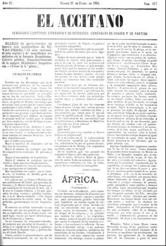 'El accitano  : periódico científico, literario y de intereses generales de Guadix y su partido' - Año IV Número 117  - 1894 enero 21