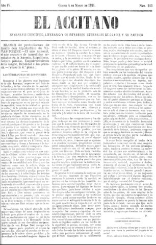 'El accitano  : periódico científico, literario y de intereses generales de Guadix y su partido' - Año IV Número 123  - 1894 marzo 4