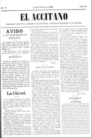 'El accitano  : periódico científico, literario y de intereses generales de Guadix y su partido' - Año IV Número 136  - 1894 junio 3