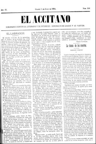 'El accitano  : periódico científico, literario y de intereses generales de Guadix y su partido' - Año IV Número 140  - 1894 julio 1