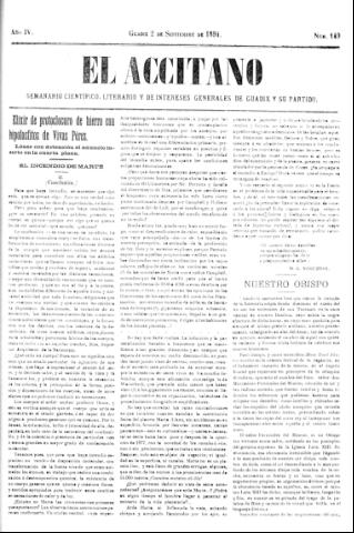 'El accitano  : periódico científico, literario y de intereses generales de Guadix y su partido' - Año IV Número 149  - 1894 septiembre 2