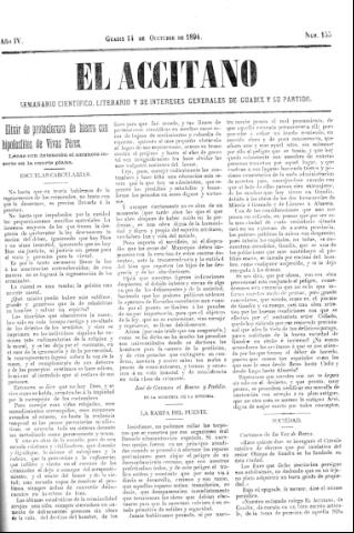 'El accitano  : periódico científico, literario y de intereses generales de Guadix y su partido' - Año IV Número 155  - 1894 octubre 14