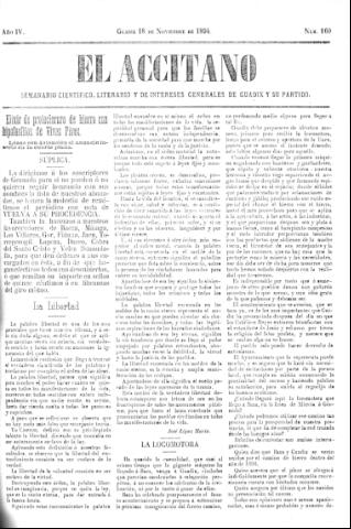 'El accitano  : periódico científico, literario y de intereses generales de Guadix y su partido' - Año IV Número 160  - 1894 noviembre 18