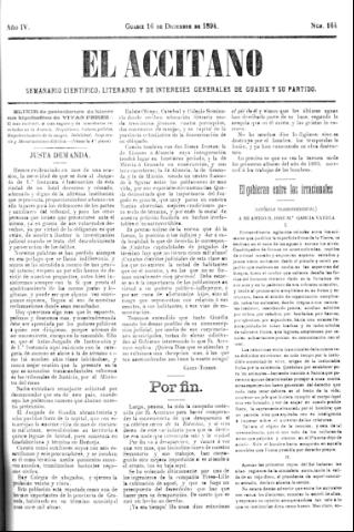 'El accitano  : periódico científico, literario y de intereses generales de Guadix y su partido' - Año IV Número 164  - 1894 diciembre 16