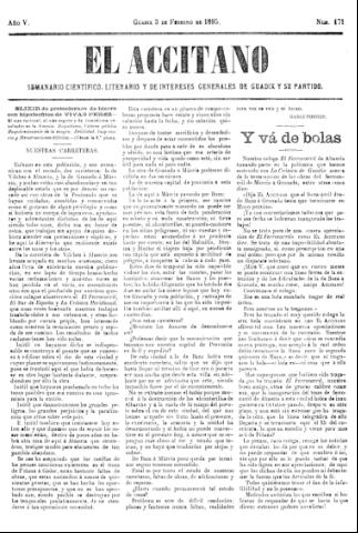 'El accitano  : periódico científico, literario y de intereses generales de Guadix y su partido' - Año V Número 171  - 1895 febrero 3