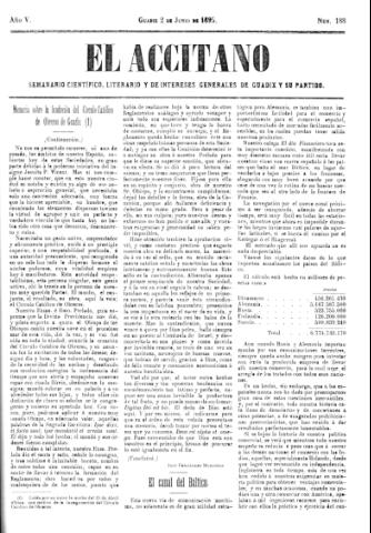 'El accitano  : periódico científico, literario y de intereses generales de Guadix y su partido' - Año V Número 188  - 1895 junio 2