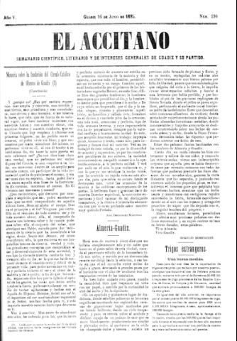 'El accitano  : periódico científico, literario y de intereses generales de Guadix y su partido' - Año V Número 190  - 1895 junio 16